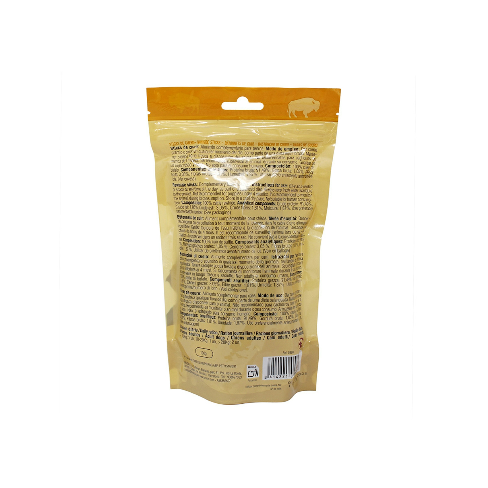 Snack Para Perros Sticks De Cuero Natural Biazoo Bolsa 100 G