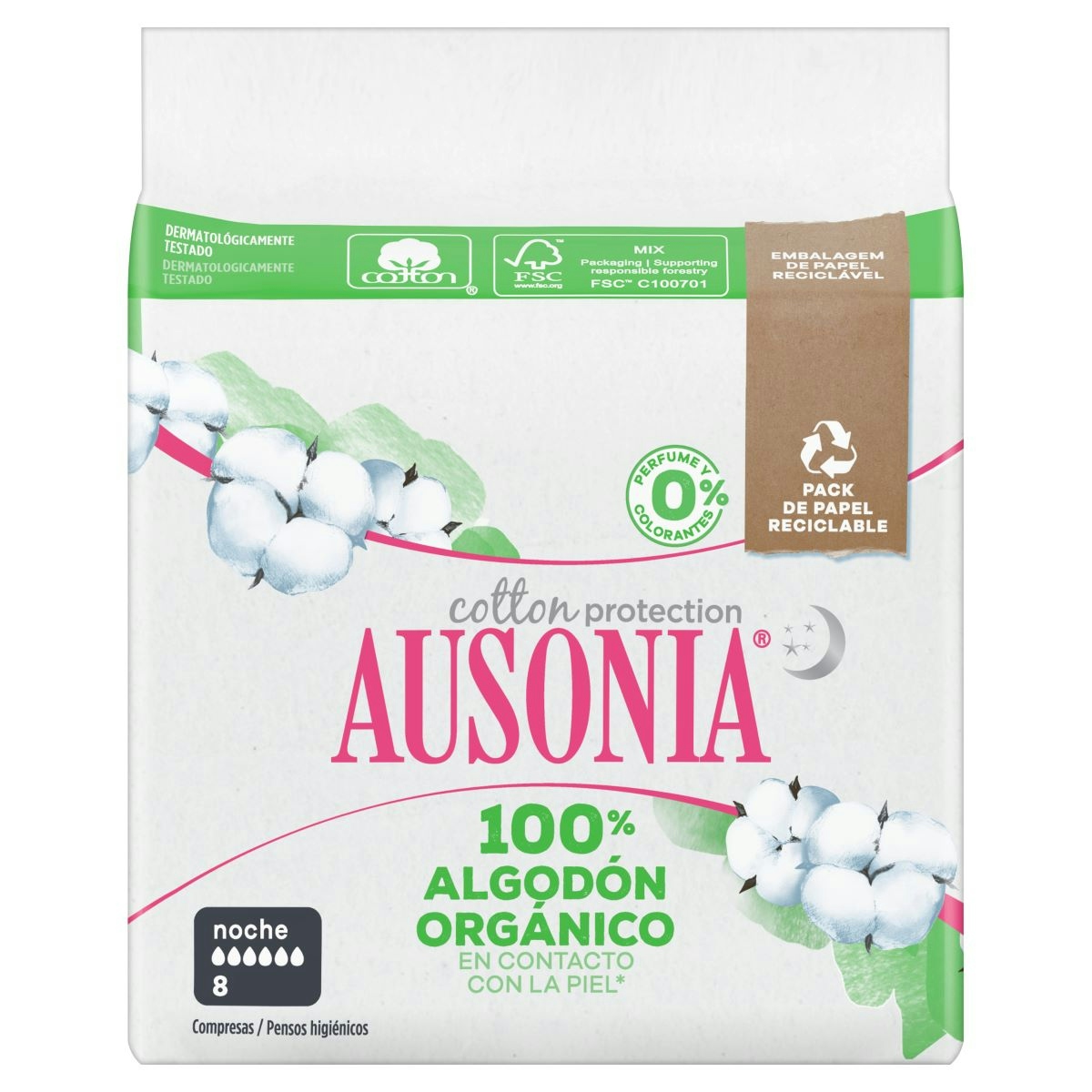 Compresa Organic Cotton Normal Alas Ausonia 8 Uds