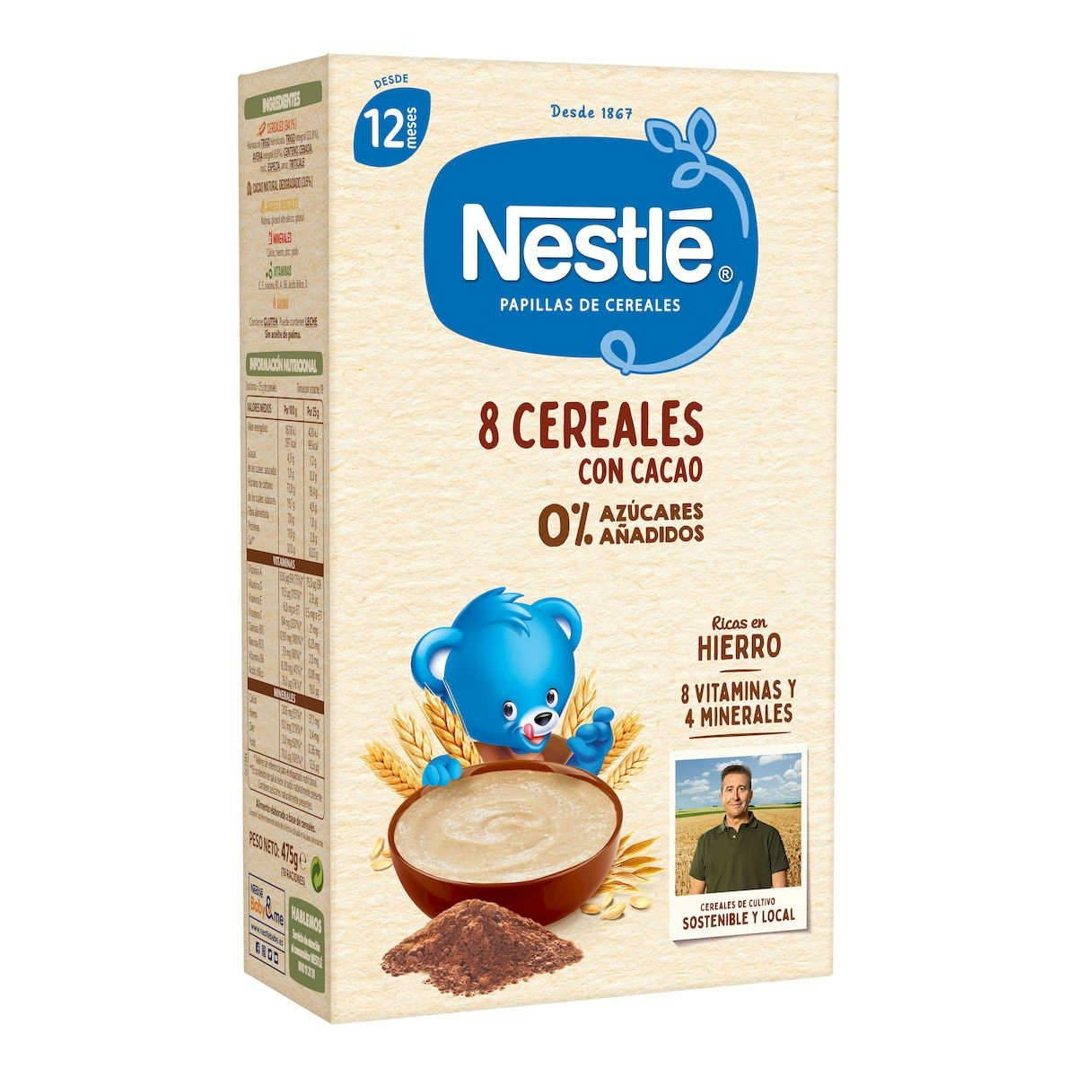 NESTLÉ Papilla 8 Cereales con Cacao, a partir de los 12 meses, 475g
