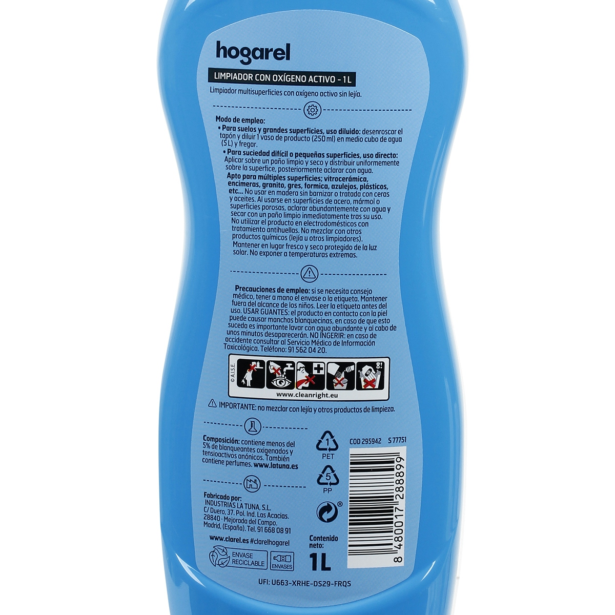 Limpiador Multisuperficies Con Oxígeno Activo Hogarel 1 L