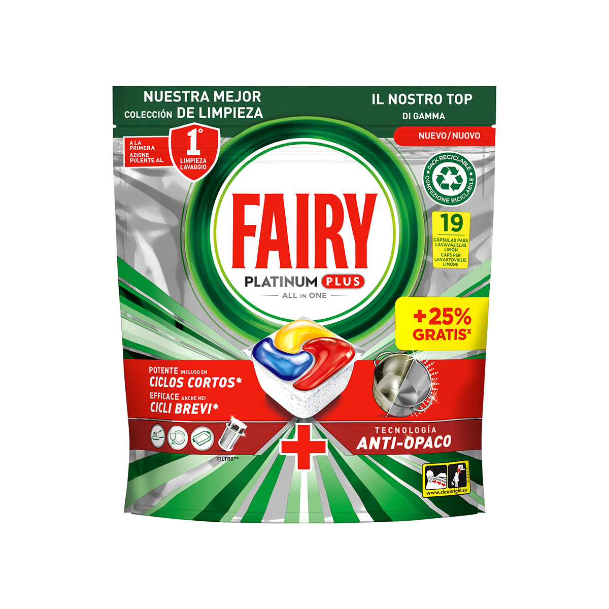 Fairy Platinum Plus Limón 15+4 (+25% Gratis)
