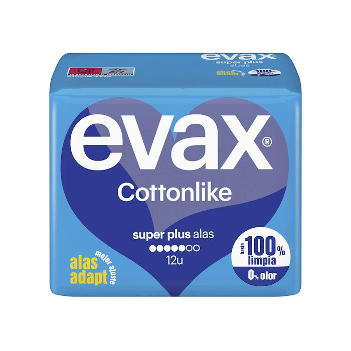 Compresas Con Alas Cottonlike Super Plus Evax 12 Uds