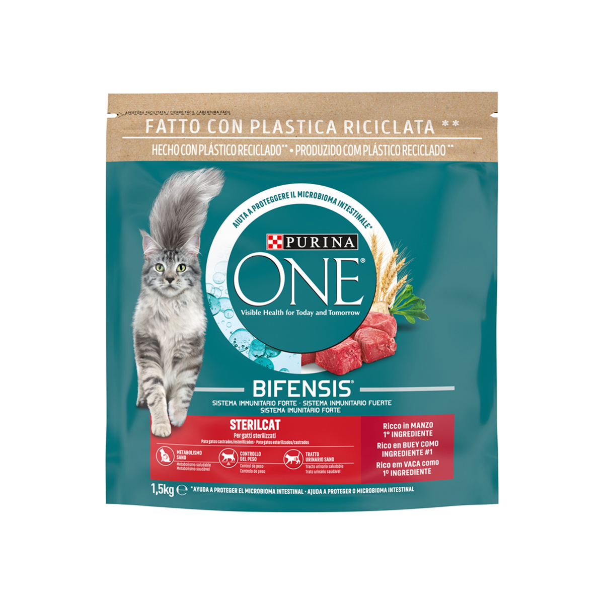 Imagen de Pienso Gatos Esterilizados Buey Y Trigo Bifensis Purina One 1.5Kg