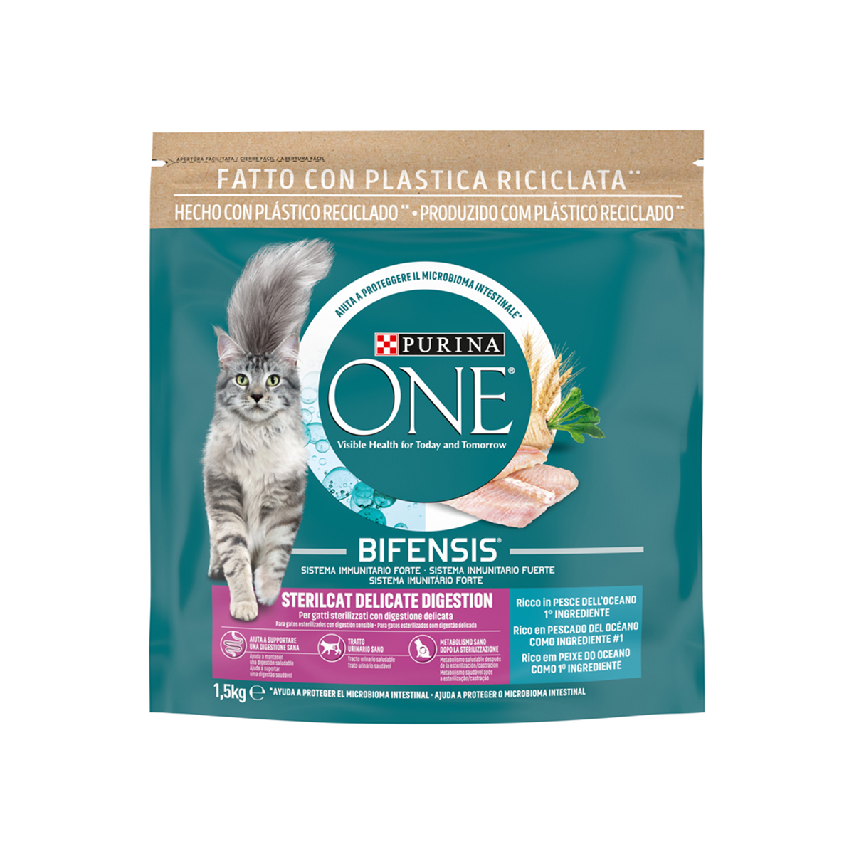 Imagen de Pienso Gatos Esterilizados Digestión Delicada Pescado Bifensis Purina One 1.5Kg