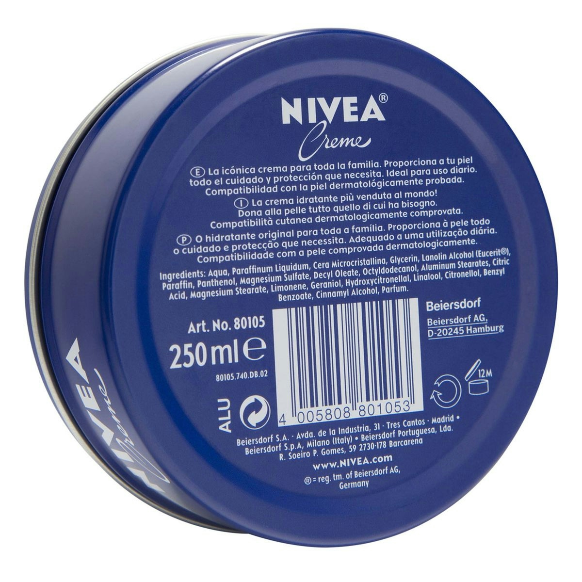 Crema hidratante NIVEA universal todo tipo de pieles lata 250 ml