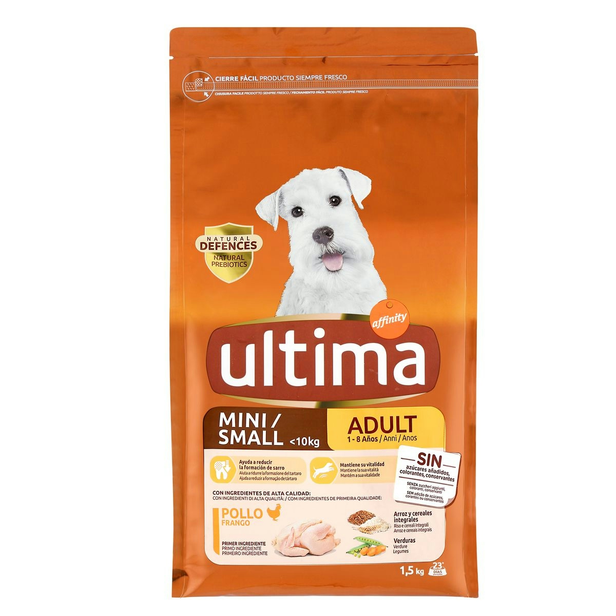 Alimento perros mini adultos ULTIMA con pollo y arroz 1,5 kg