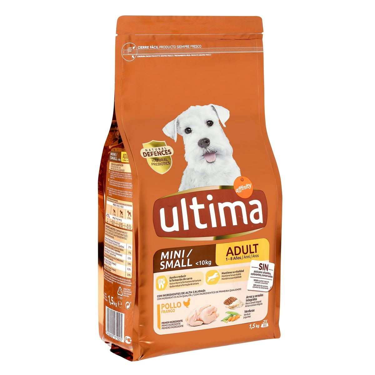 Alimento perros mini adultos ULTIMA con pollo y arroz 1,5 kg