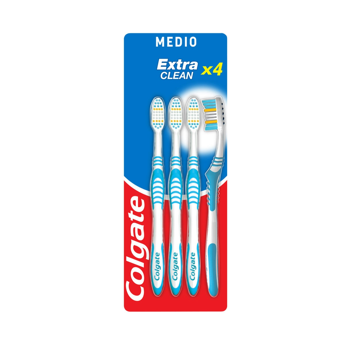 Cepillo dientes Colgate Extra Clean elimina bacterias bucales, medio 4uds