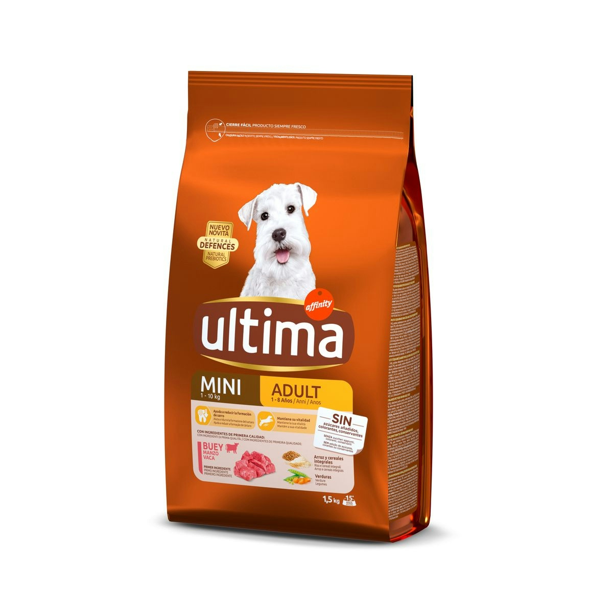 Alimento perros ULTIMA mini senior con buey bolsa 1,5 kg