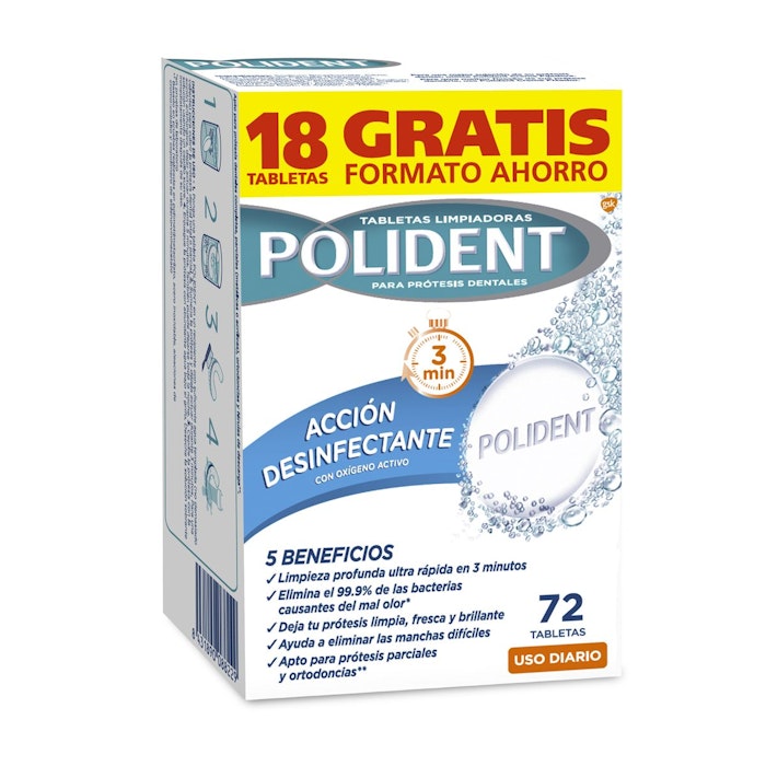 Tabletas Limpiadoras Polident Caja 72 Uds