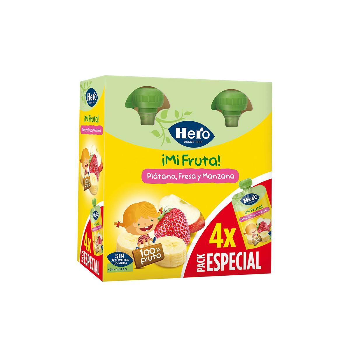 Imagen de Bolsita Plátano, Fresa Y Manzana Hero 4x100Gr