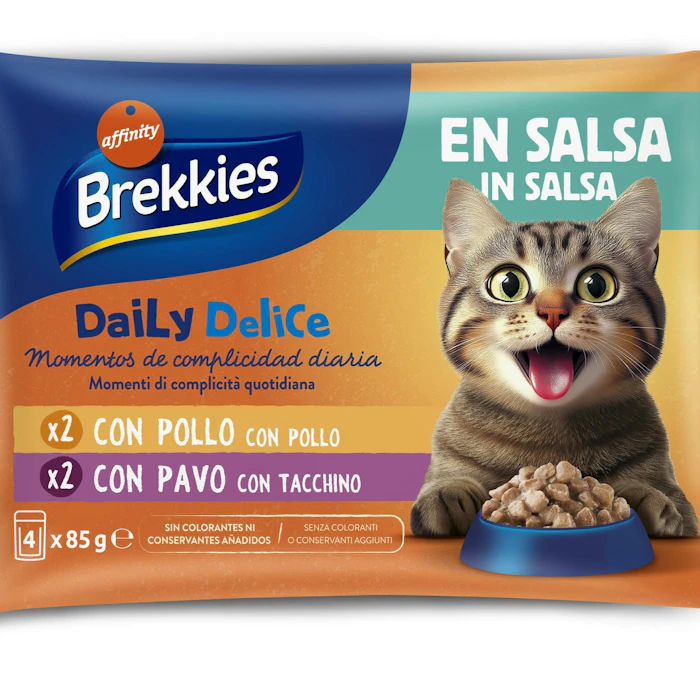 Comida Húmeda Gatos Daily Delice Pollo Y Pavo Brekkies 4x85Gr