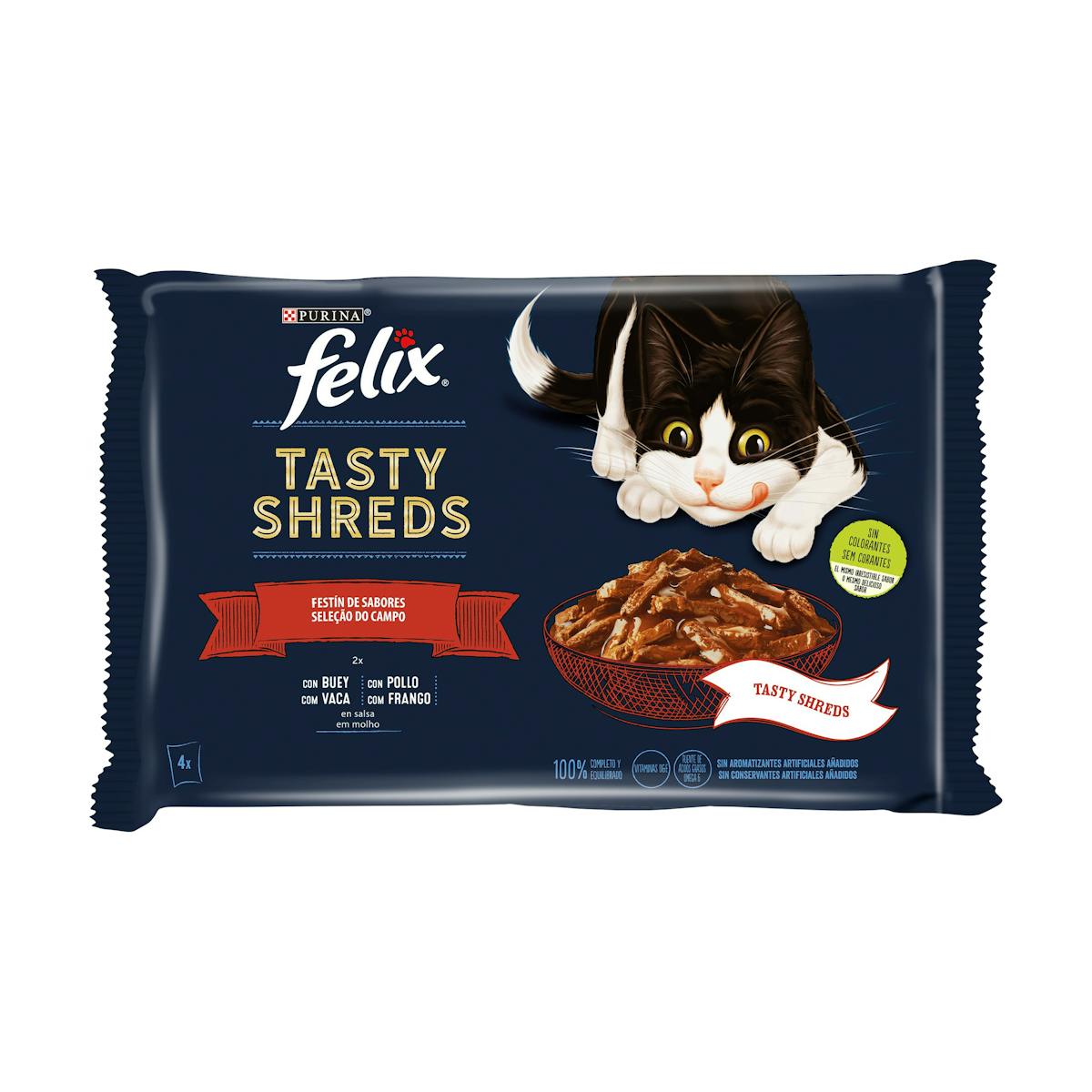 Imagen de Comida Húmeda Gatos Tasty Shreds Carne En Salsa Felix Pack 4x80Gr