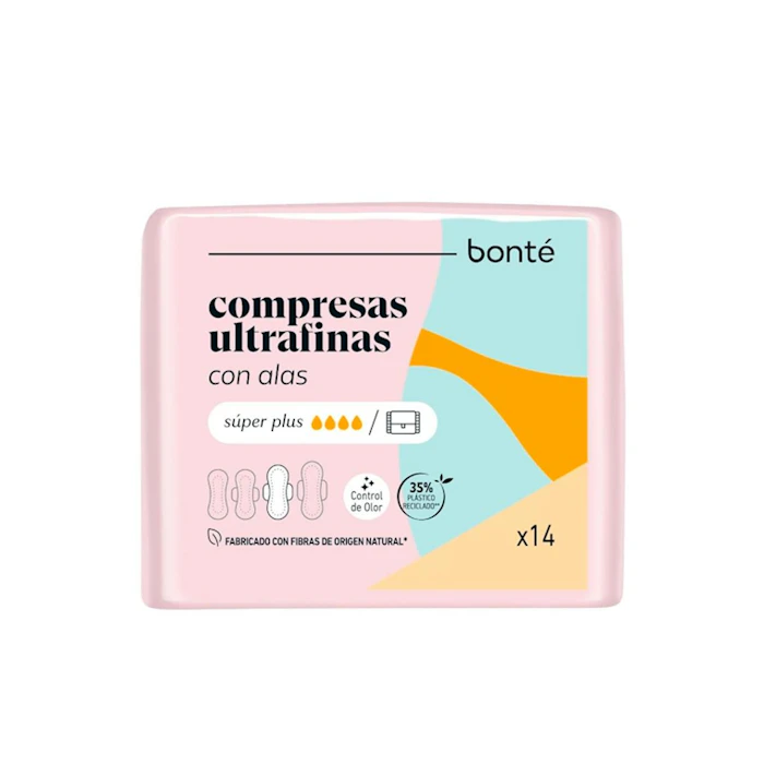 Compresas Con Alas Ultrafinas Súper Plus Bonté 14 Uds