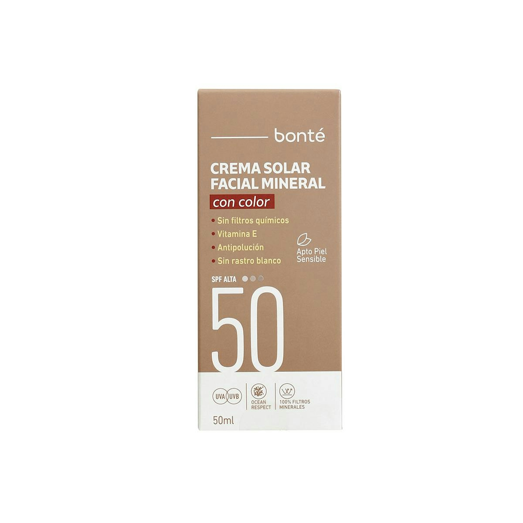 Crema Solar Facial Mineral Con Color SPF 50 Bonté 50Ml 0