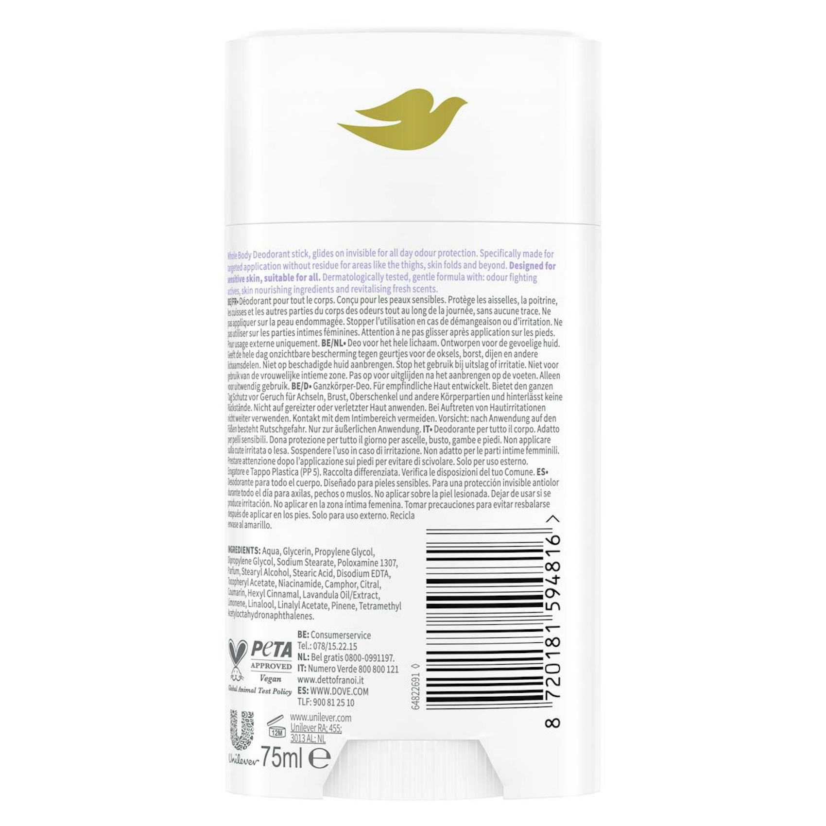 Desodorante En Stick Whole Body Deo Lavanda Y Manzanilla Dove