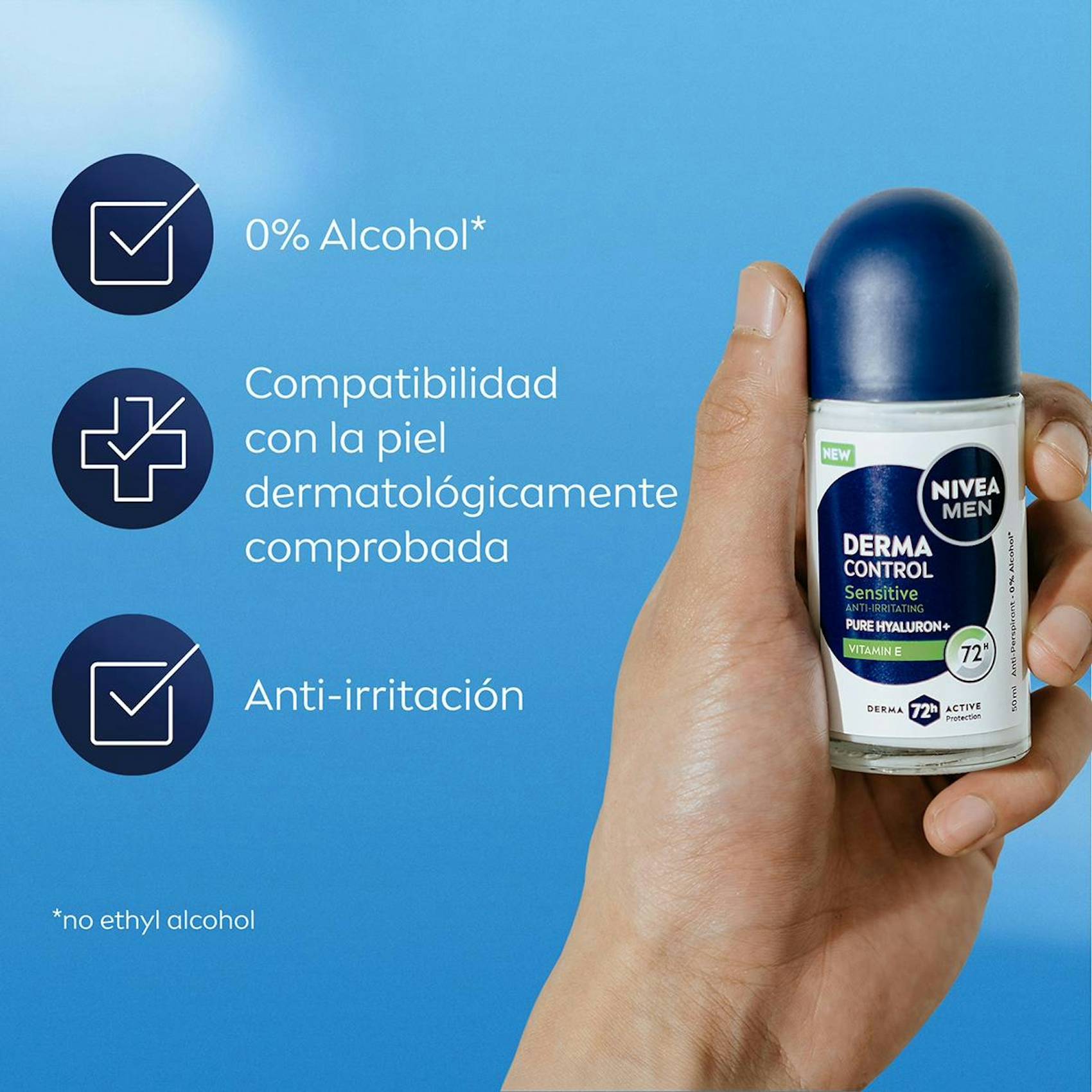 Desodorante Roll-On Derma Control Sensitive Nivea Men 50Ml