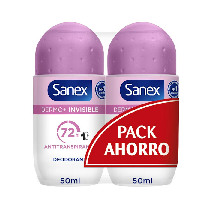 Desodorante Roll-On Dermo+ Invisible 72H Antitranspirante Sanex Pack 2x50Ml
