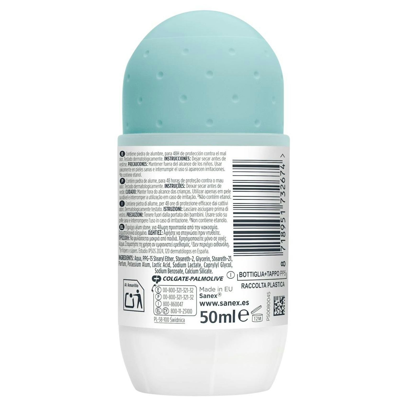Desodorante Roll-On Mineral Protect Piedra De Alumbre Antimanchas Sanex 50Ml