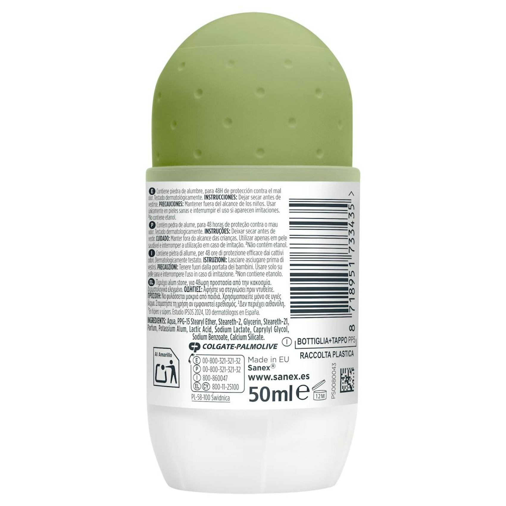 Desodorante Roll-On Mineral Protect Piedra De Alumbre Piel Normal Sanex 50Ml