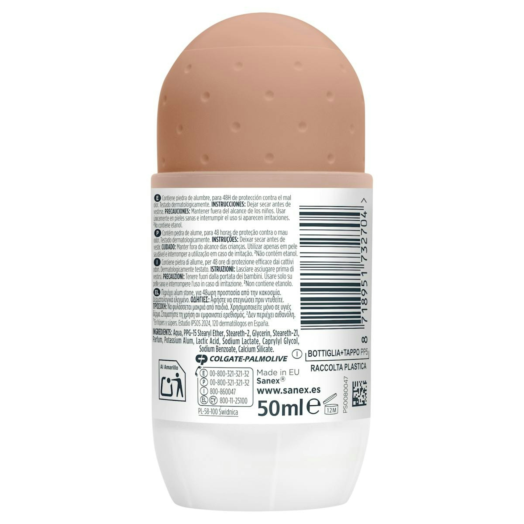 Desodorante Roll-On Mineral Protect Piedra De Alumbre Piel Sensible Sanex 50Ml