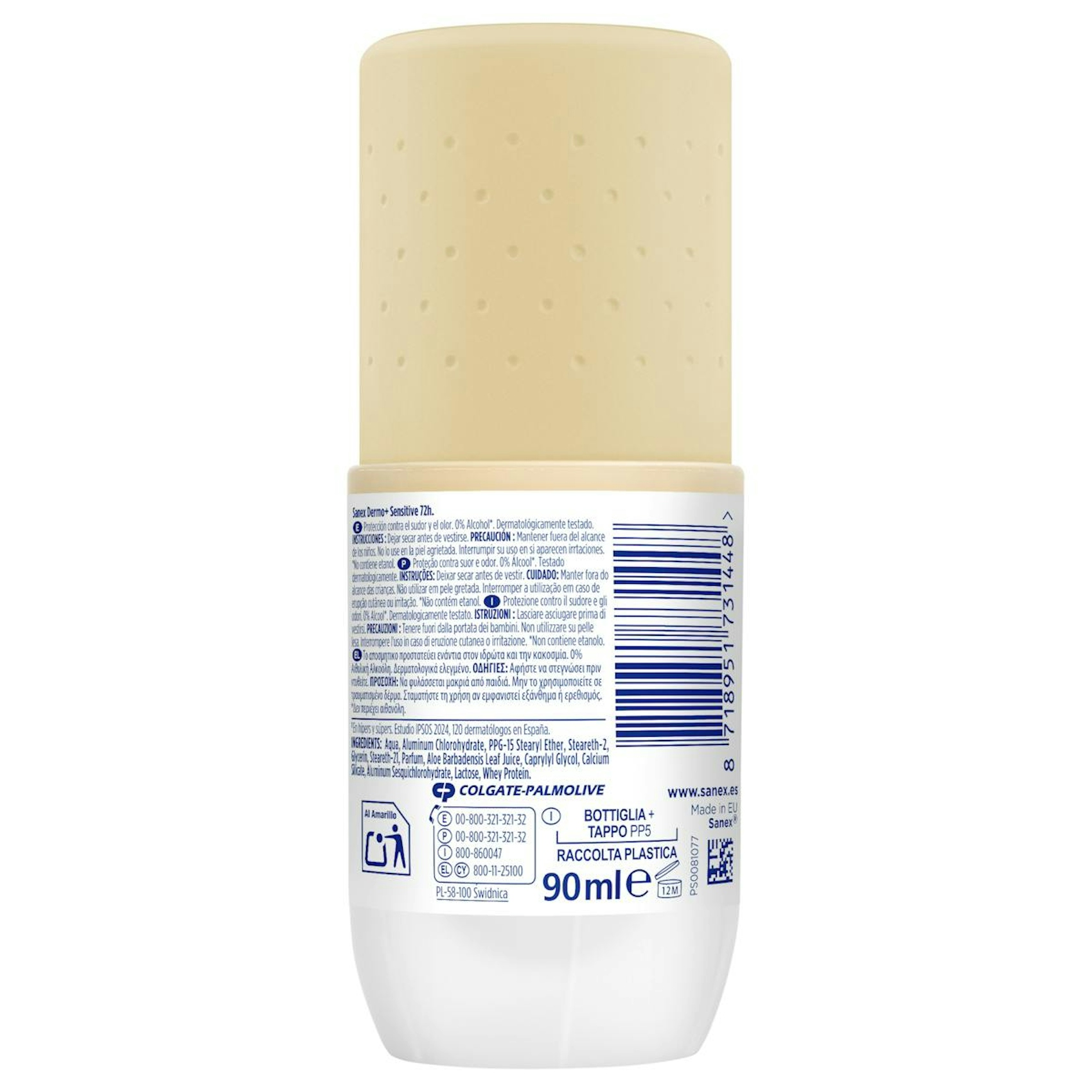 Desodorante Roll-On XXL Dermo Sensitive Sanex 90Ml