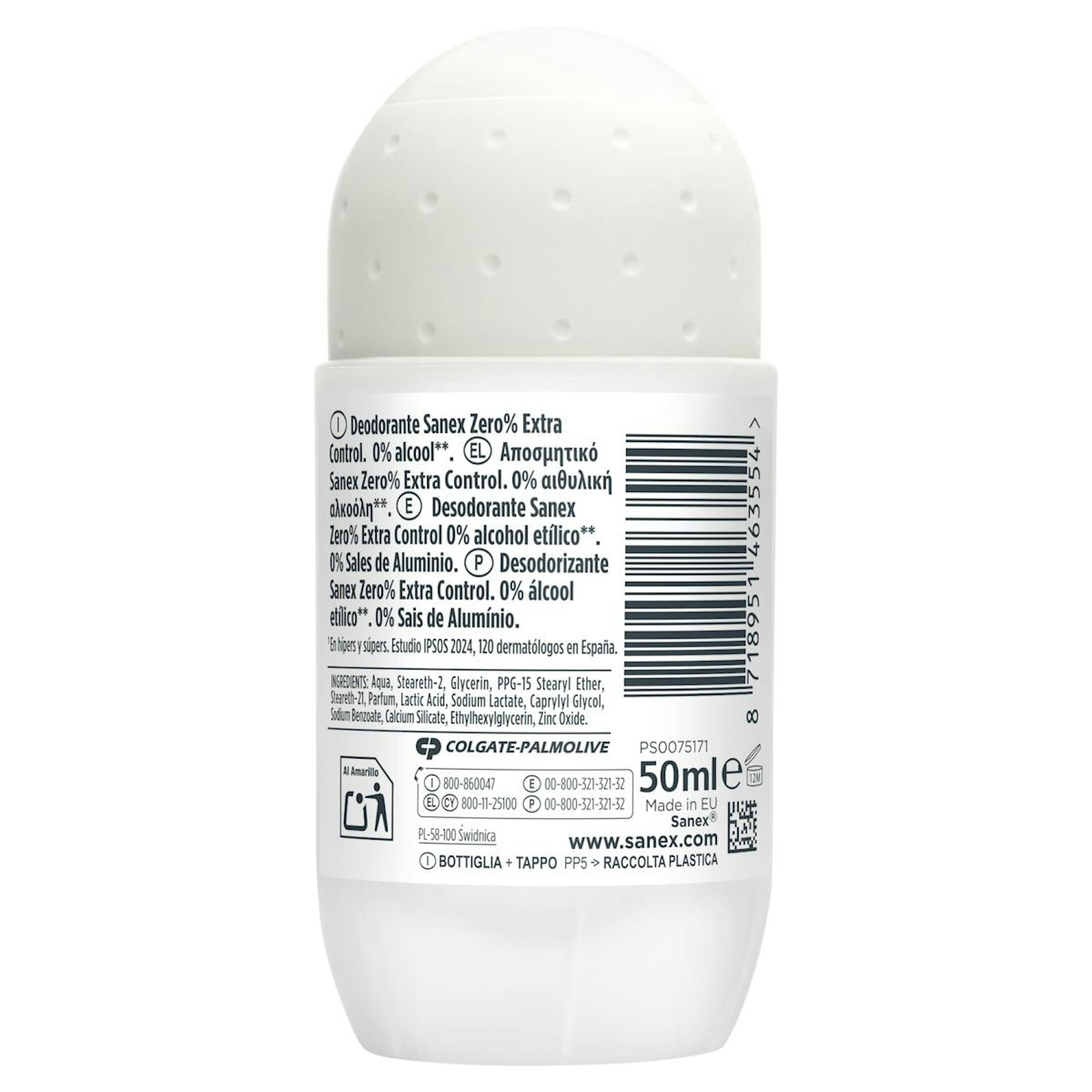Desodorante Roll-On Zero% Extra Control Sanex 50Ml