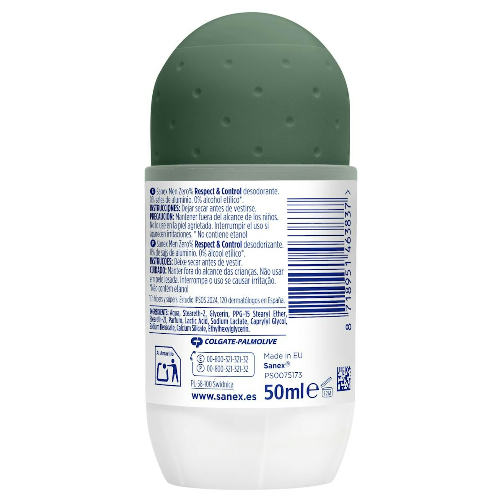 Desodorante Roll-On Zero% Respect & Control Sanex 50Ml