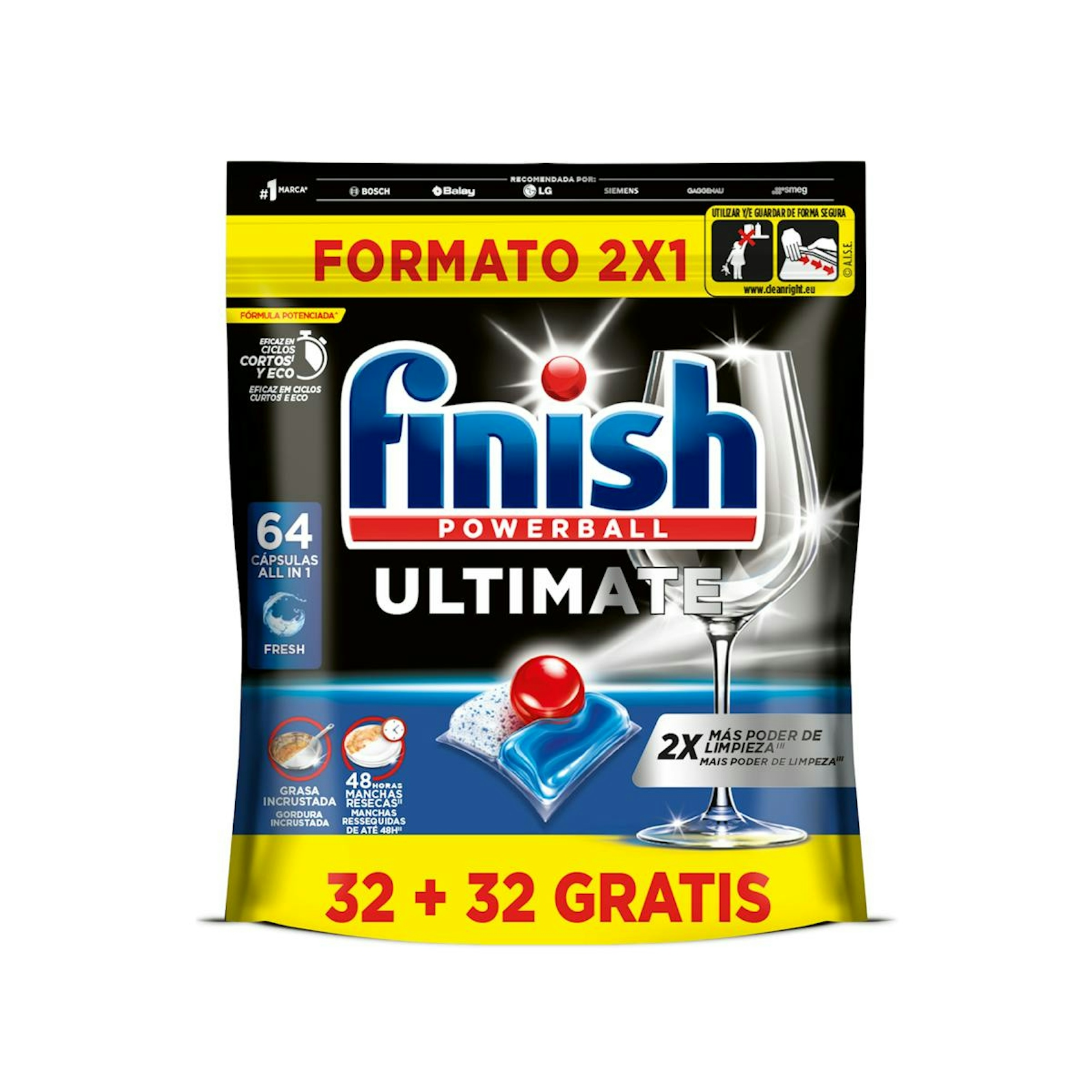 Detergente Lavavajillas Powerball Ultimate All In 1 Finish 32 Cápsulas