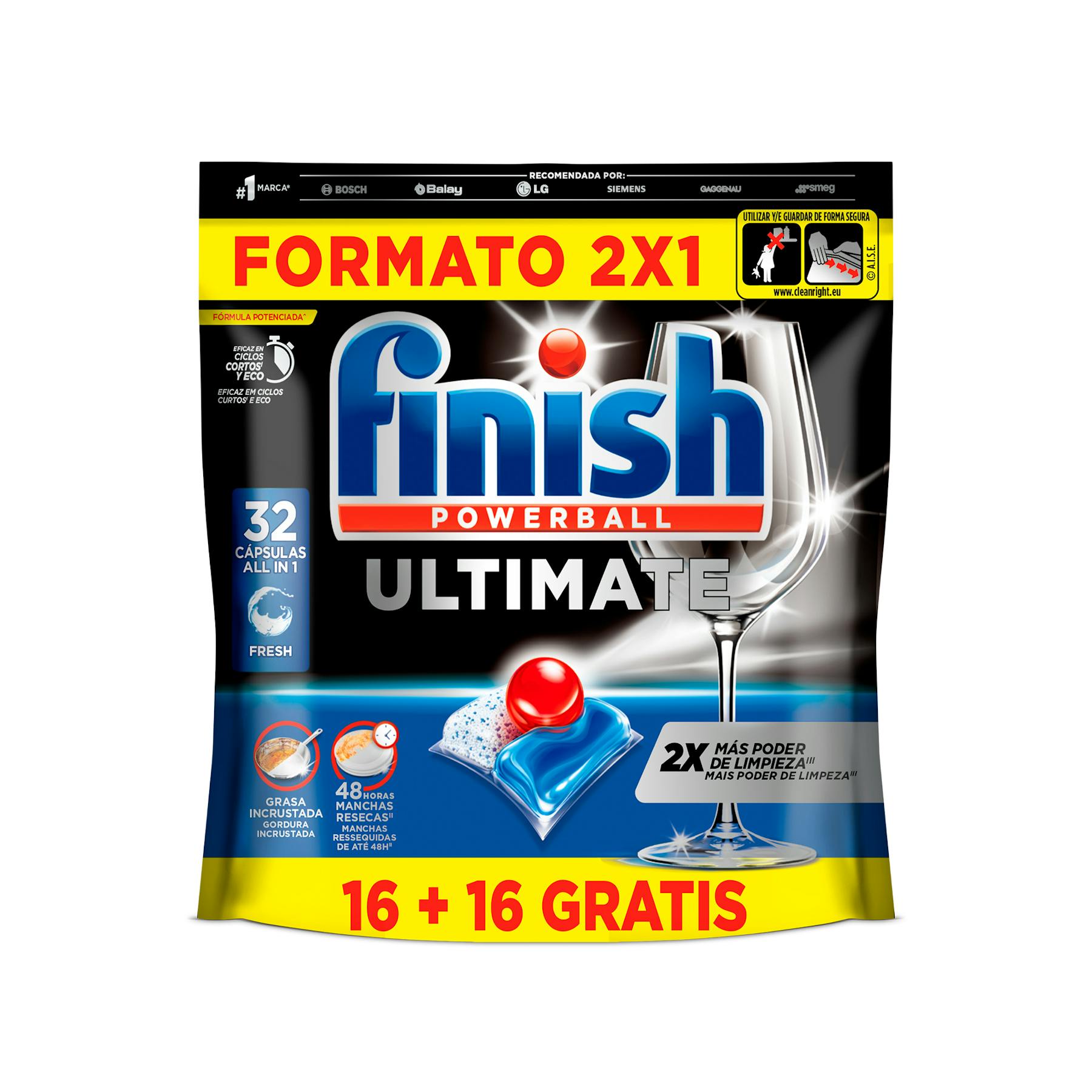 Imagen de Detergente Lavavajillas Powerball Ultimate Finish 32 Cápsulas
