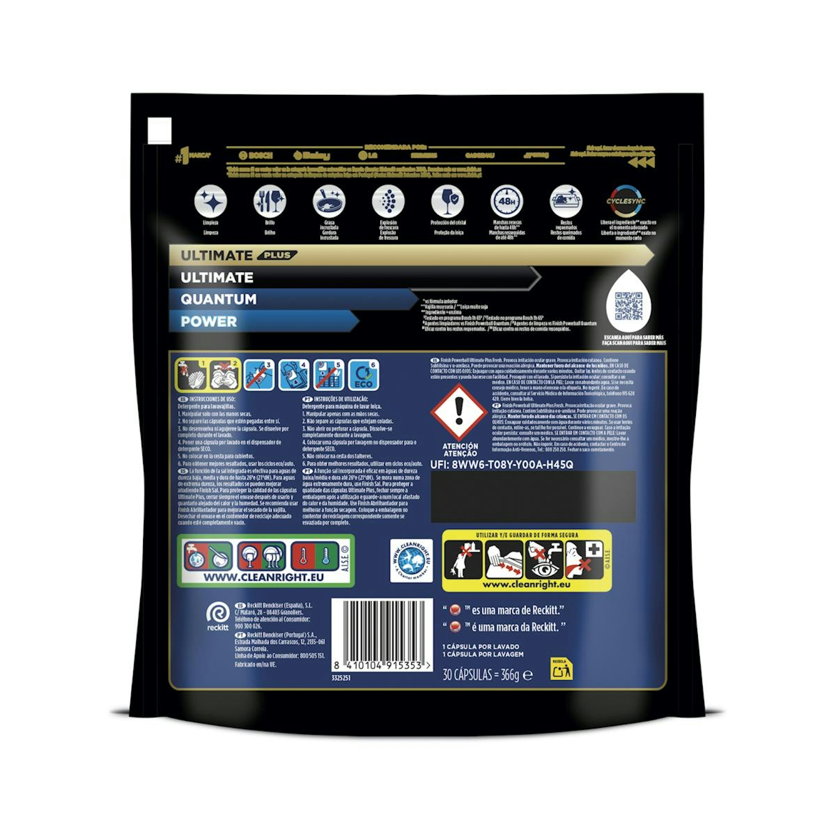 Detergente Lavavajillas Todo En Uno Finish Ultimate Plus 15+15 Cápsulas