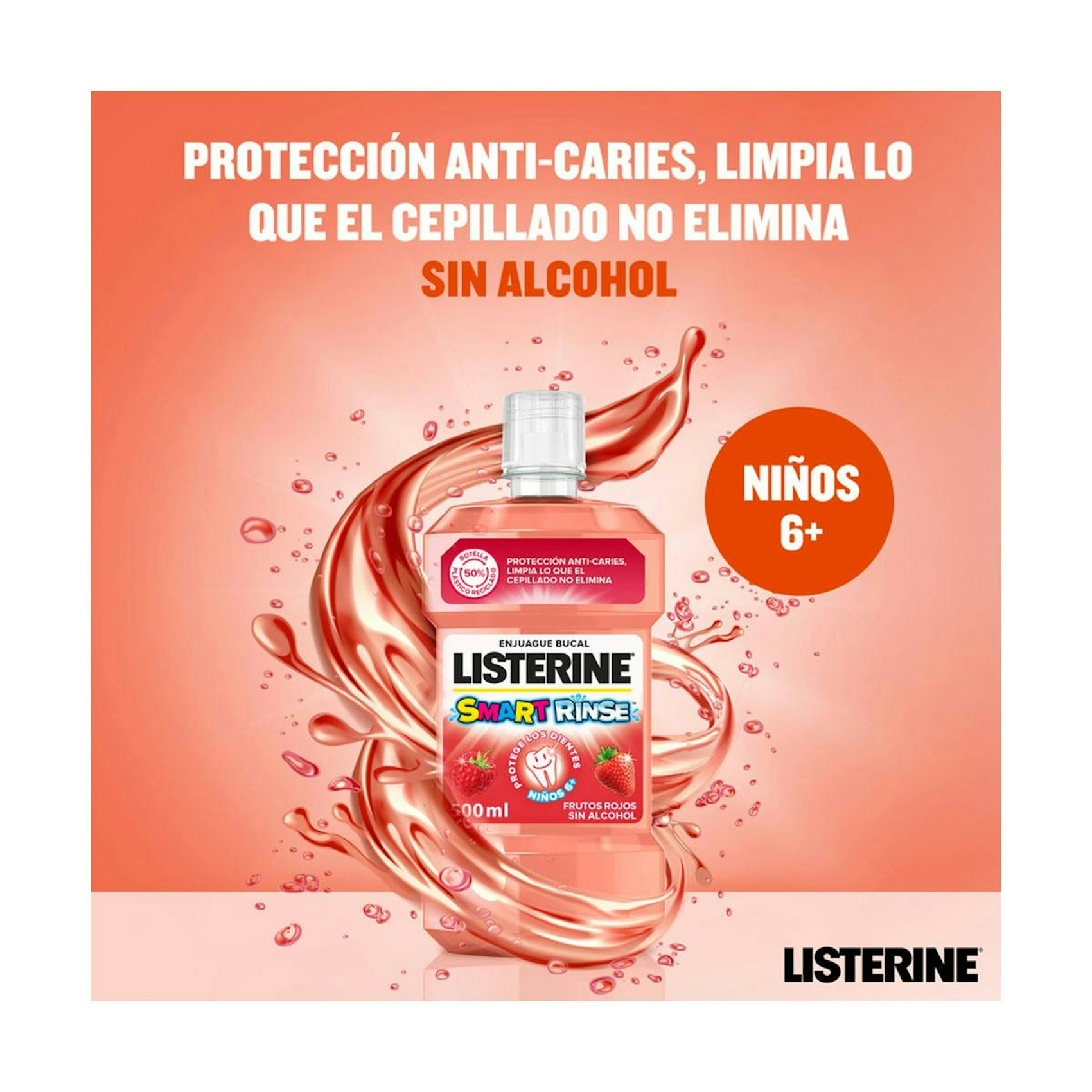 Enjuague Bucal Infantil Smart Rinse Listerine 500Ml