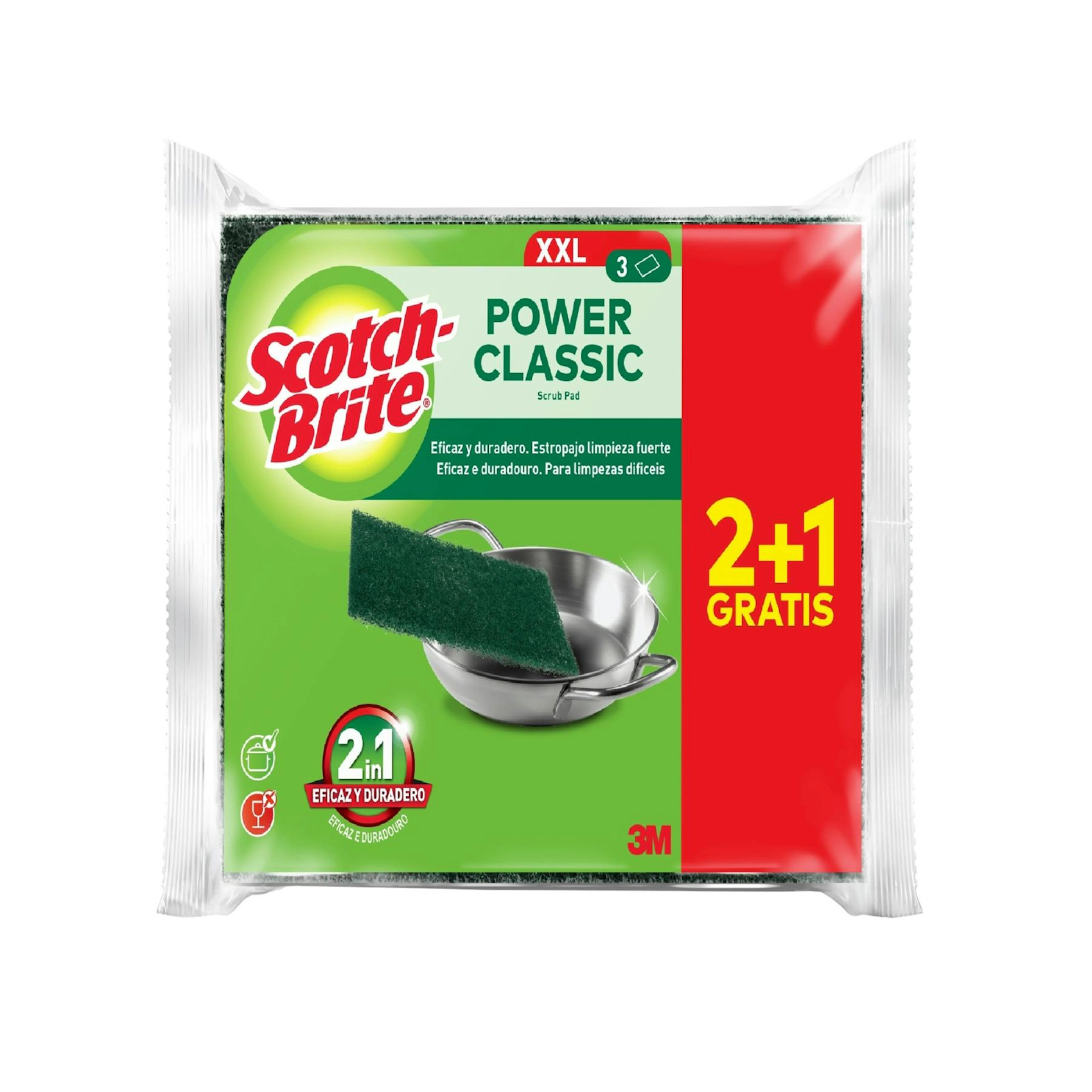 Estropajo Fibra Scotch Brite Verde Gigante Paquete 3 Uds 0