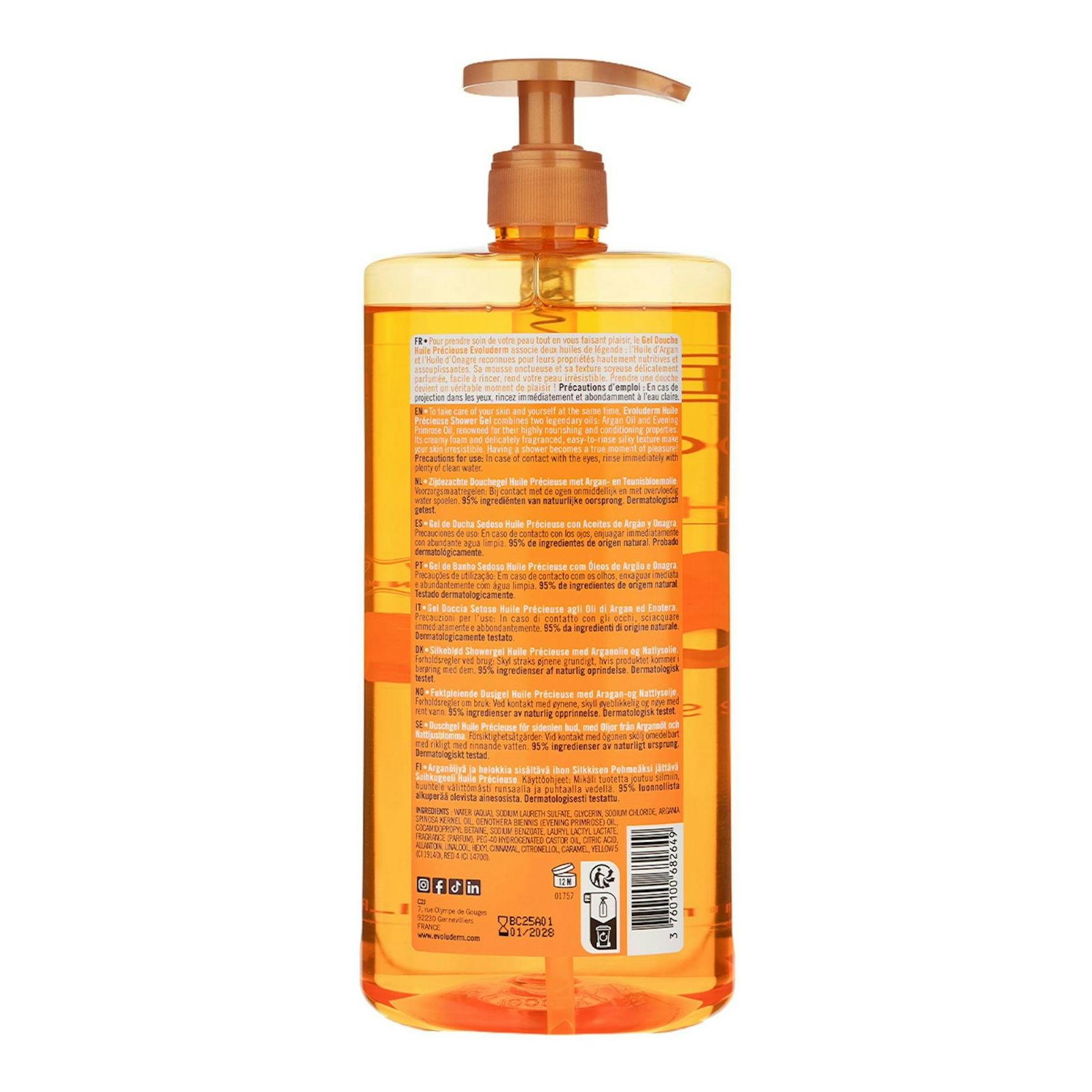 Gel De Duche Huile Précieuse Evoluderm 500Ml