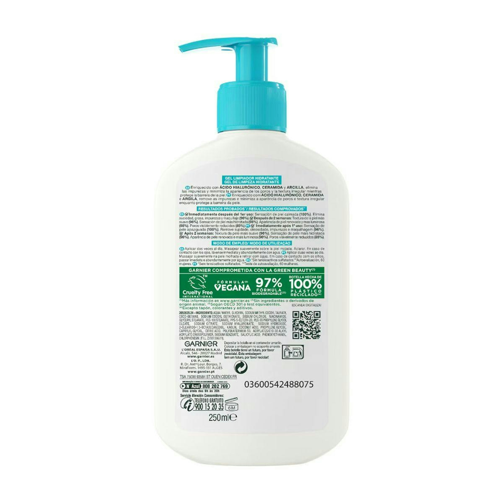 Gel Limpiador Hidratante Pure Active Ácido Hialurónico Garnier 250Ml