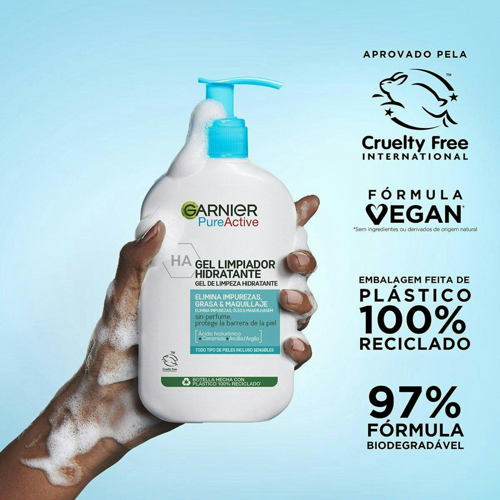 Gel Limpiador Hidratante Pure Active Ácido Hialurónico Garnier 250Ml