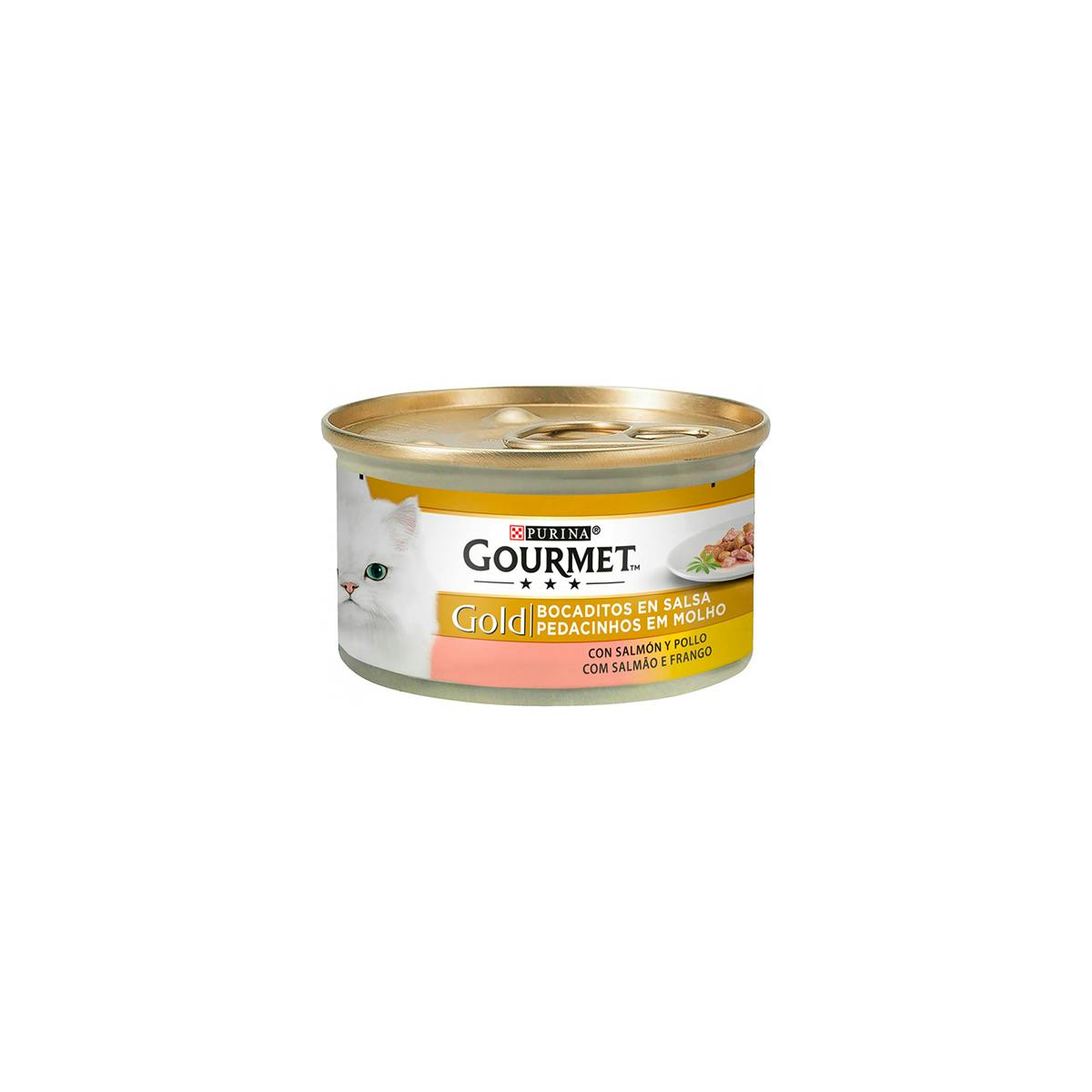 Imagen de Comida Húmeda Gatos Bocaditos En Salsa Salmón Y Pollo Gourmet Gold 85G