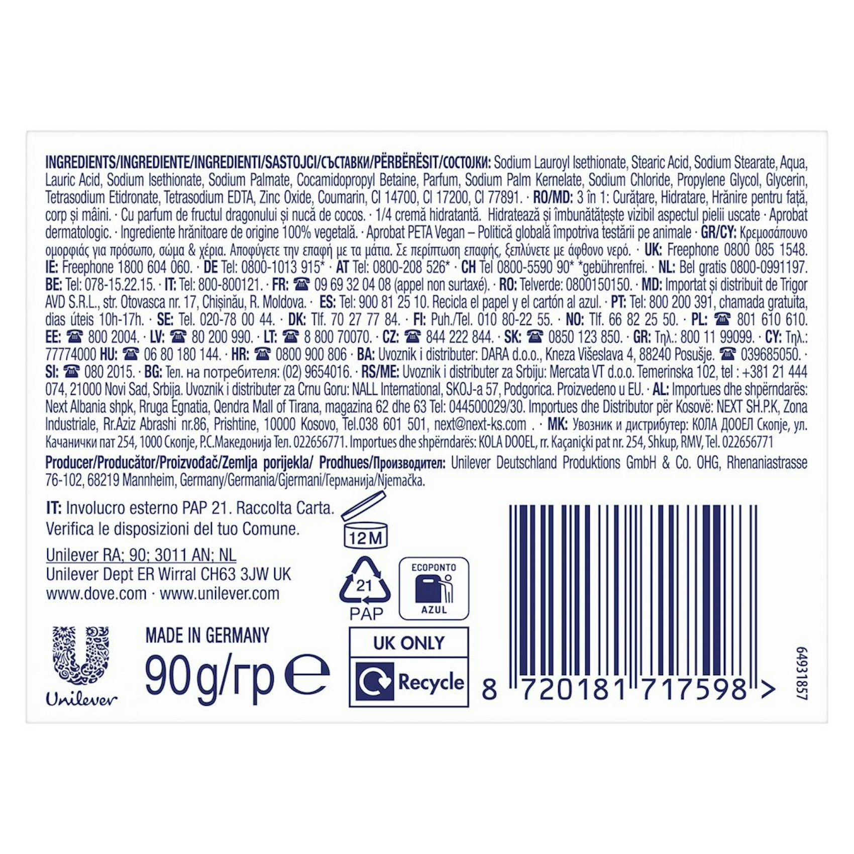 Sabonete Em Barra Replenishing Dragon Fruit Dove 90Gr