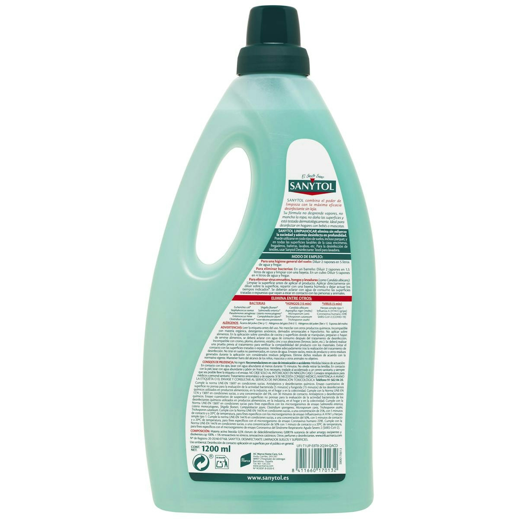 Limpiador Desinfectante Limpiahogar Suelos Y Superficies Sanytol 1200Ml