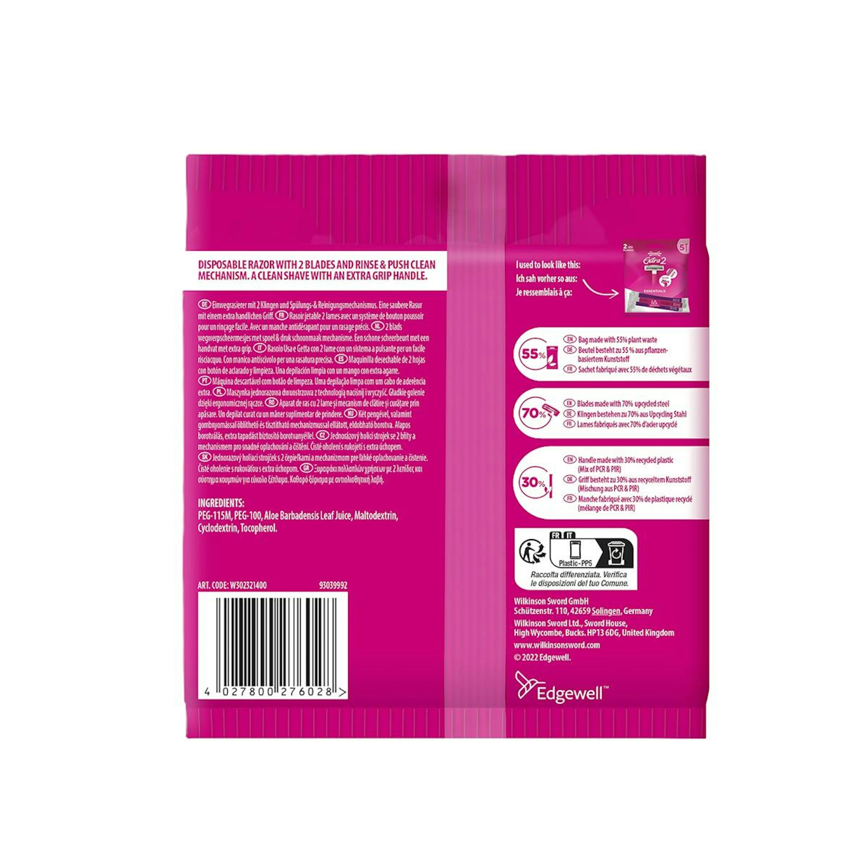 Maquinilla Desechable Mujer Extra 2 Essentials Wilkinson 7 Uds