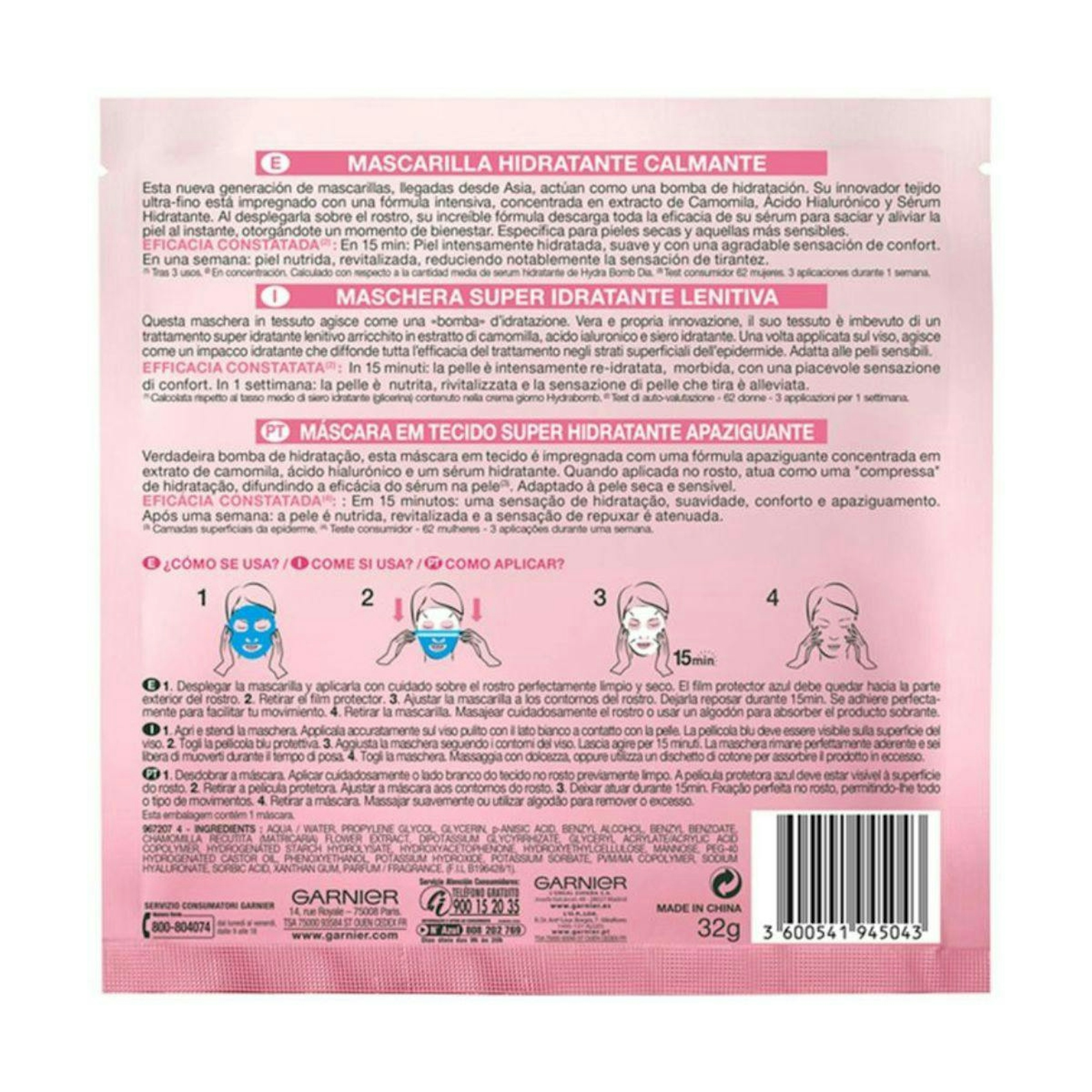 Mascarilla Tissu Calmante Hydra Bomb Camomila Garnier