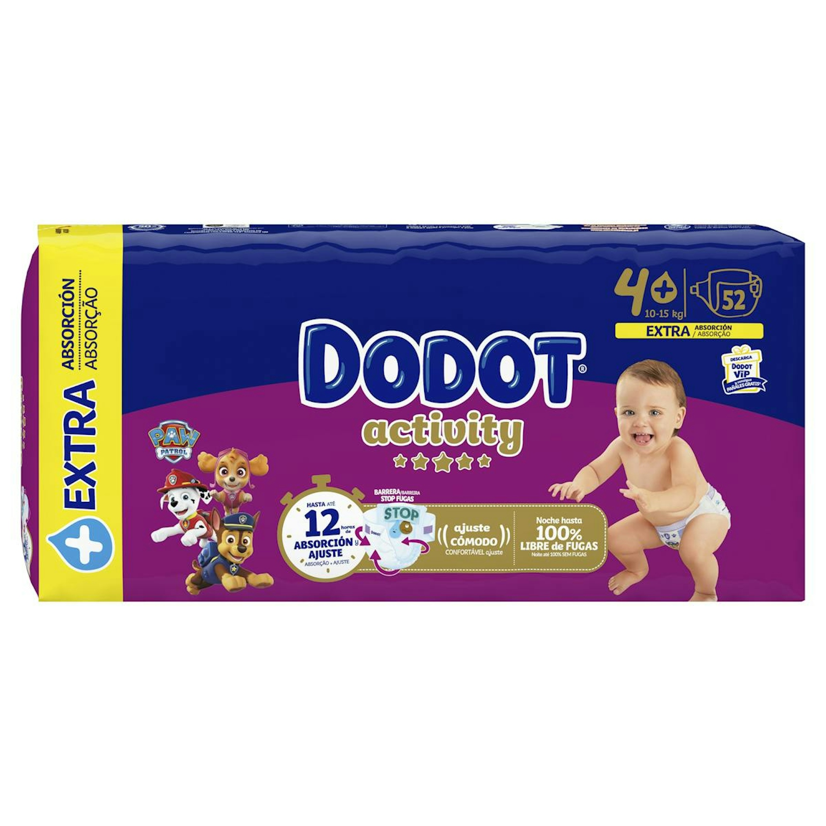Pañales Extra Absorción 10-15 Kgs Talla 4+ Dodot Activity 52 Uds