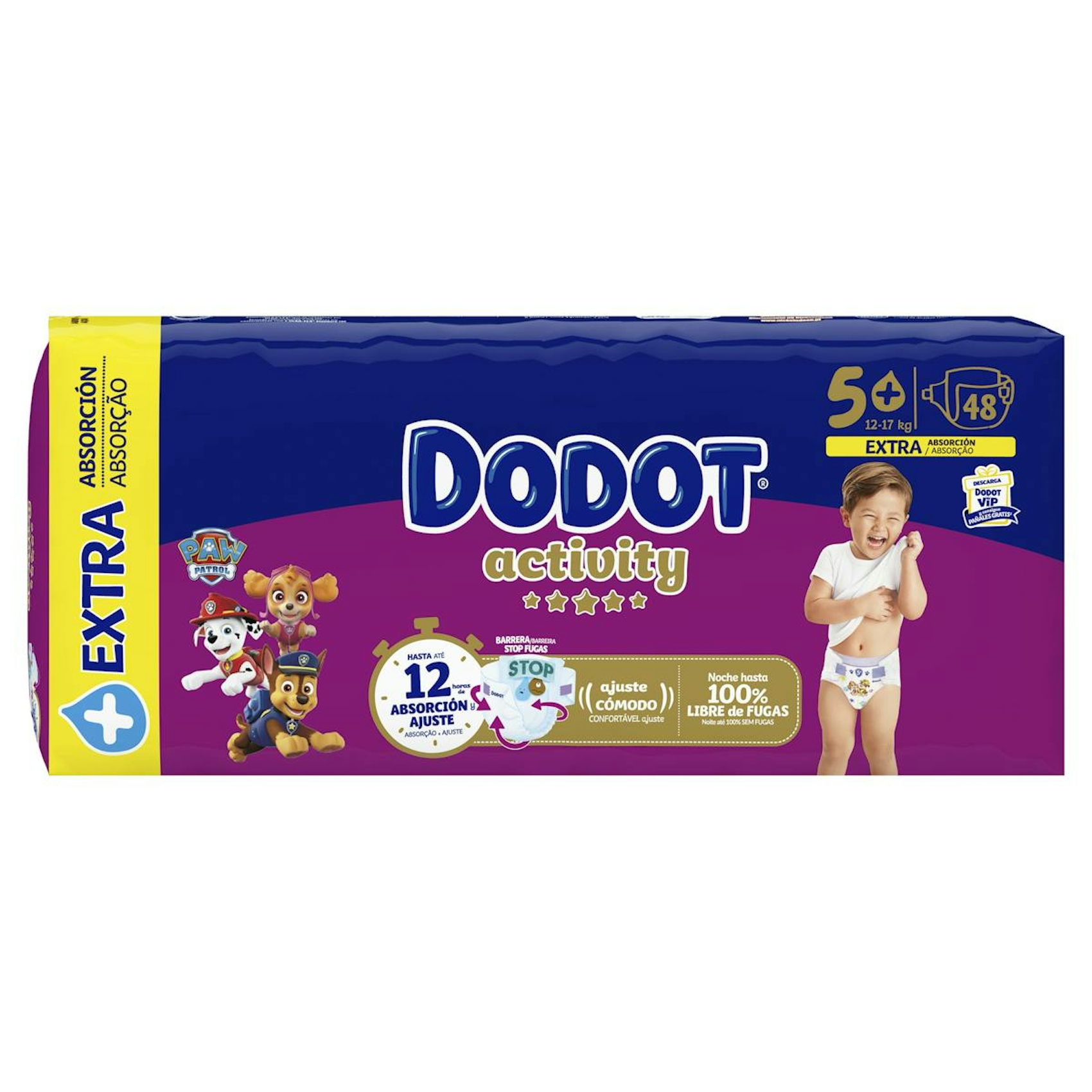 Pañales Extra Absorción 12-17 Kgs Talla 5+ Dodot Activity 48 Uds