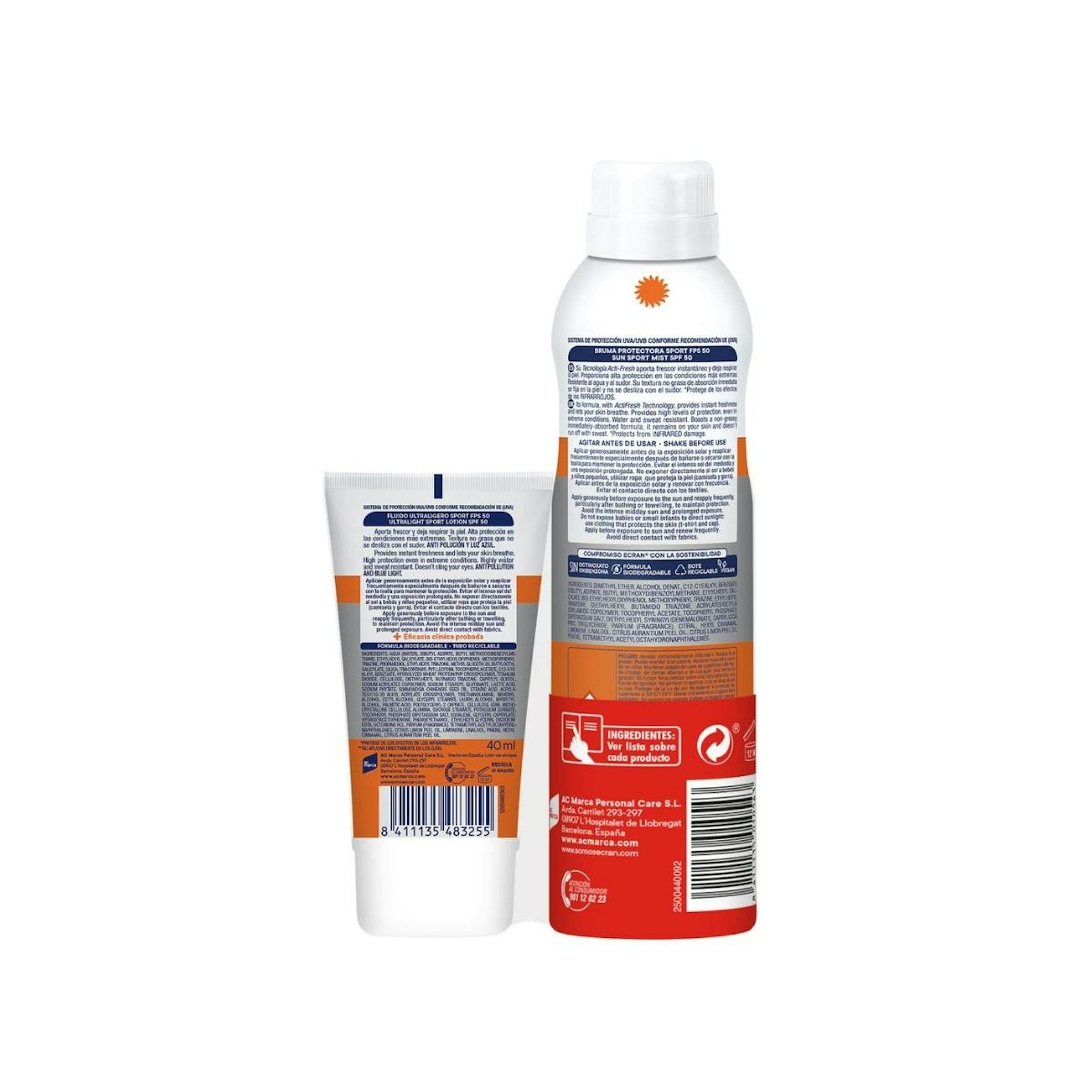 Pack Bruma Solar Sport SPF 50 250Ml + Fluido Solar Sport SPF 50 40Ml Ecran Sunnique 