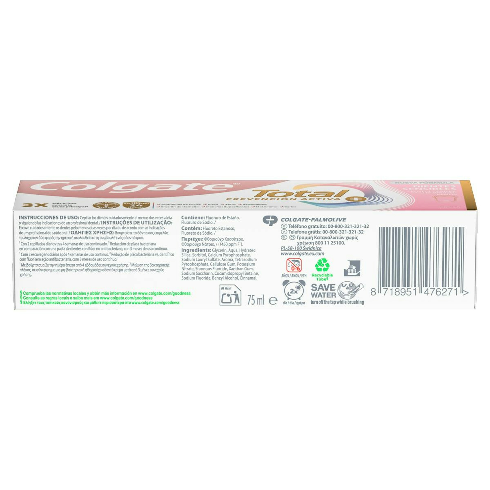 Pasta De Dientes Prevención Activa + Dientes Sensibles Colgate Total 75Ml