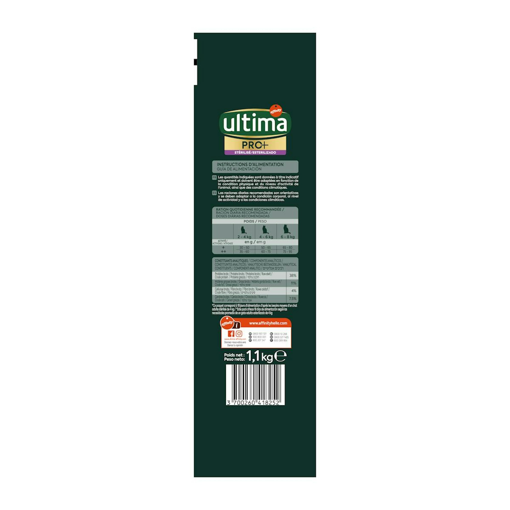 Pienso Gatos Esterilizados Pro+ Ultima Salmón 1.1Kg