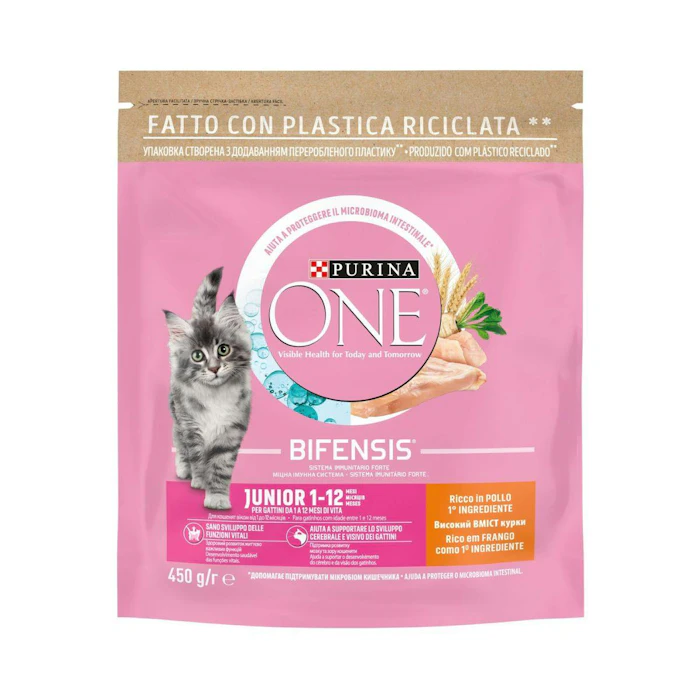 Pienso Gatos Junior Bifensis Pollo Purina One 450Gr
