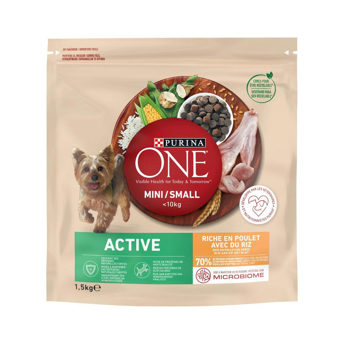 Imagen de Pienso Perros Mini Active Pollo Y Arroz Purina One 1.5Kg