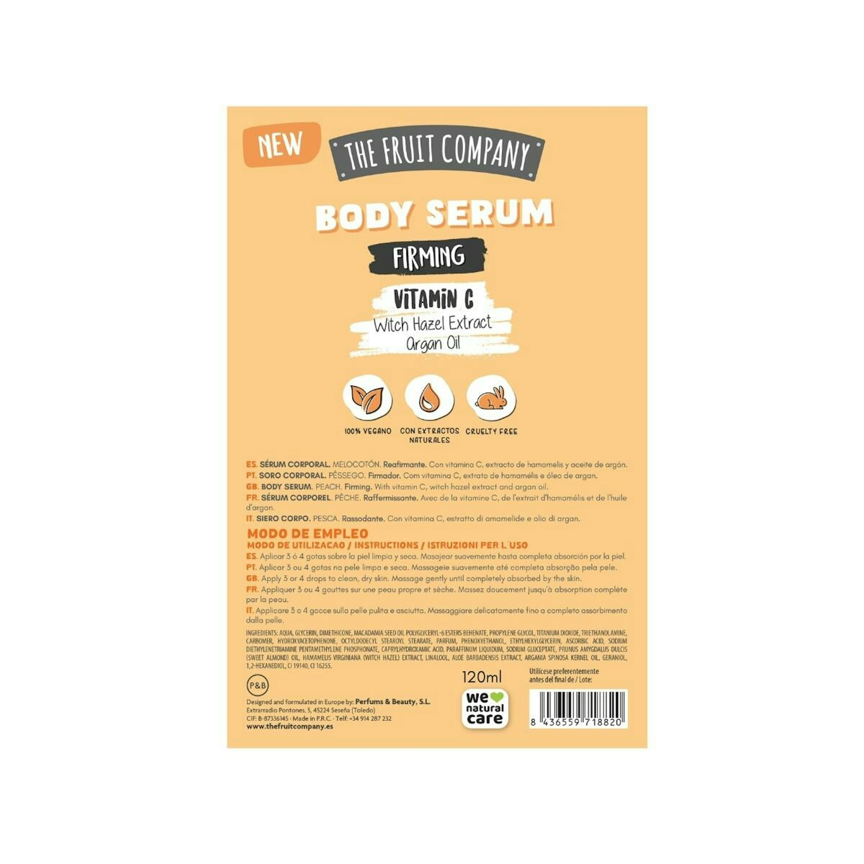 Sérum Corporal Reafirmante Vitamina C Melocotón The Fruit Company 120Ml