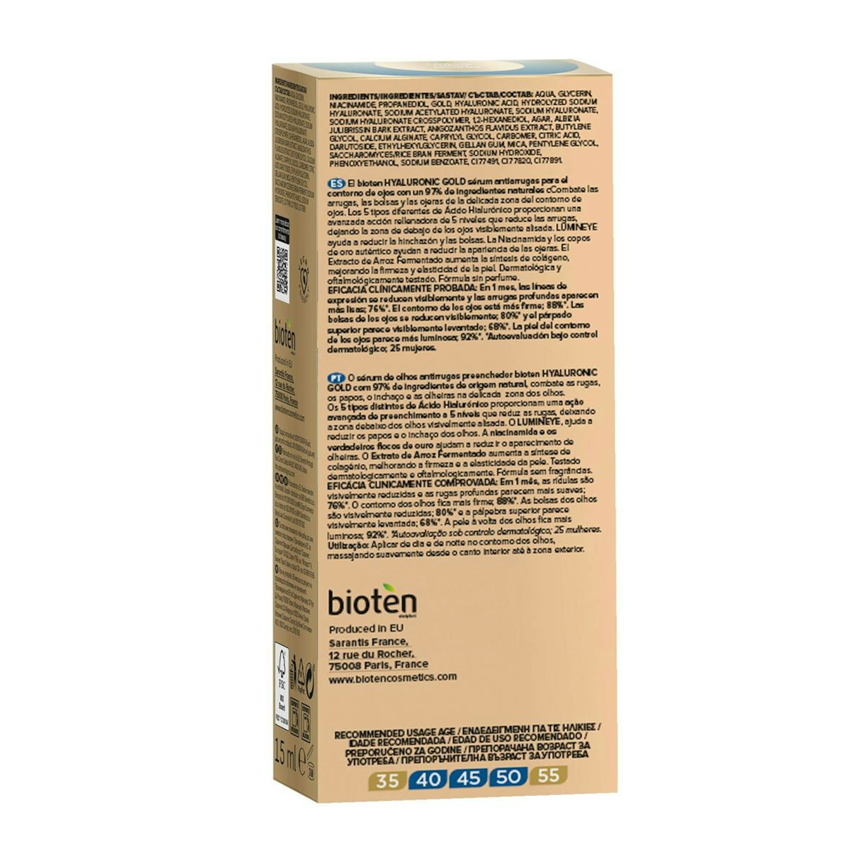 Sérum Contorno De Ojos Hyaluronic Gold Bioten 15Ml